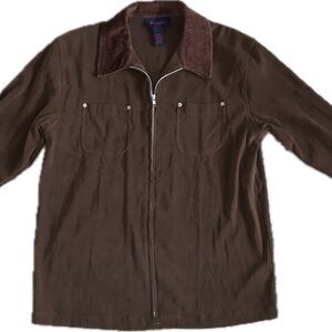 Denim&Co Brown Lightweight Zip-Up Jacket with Corduroy Collar